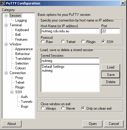 PuTTY configuration